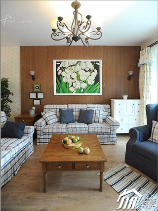 三米设计田园风格公寓经济型130平米客厅窗帘图片