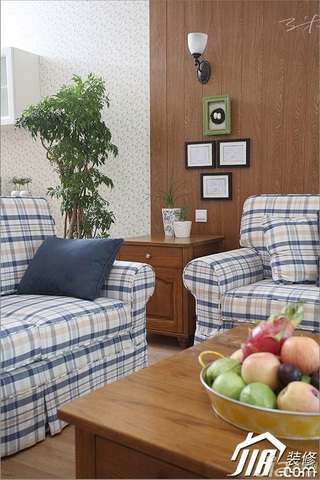 三米设计田园风格公寓经济型130平米客厅照片墙沙发效果图