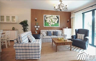 三米设计田园风格公寓经济型130平米客厅窗帘效果图
