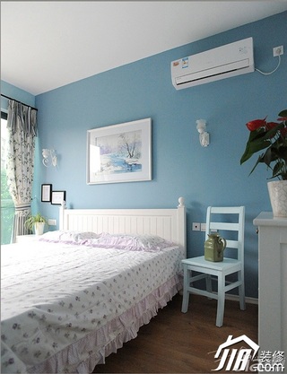 三米设计田园风格公寓小清新蓝色经济型130平米卧室床图片