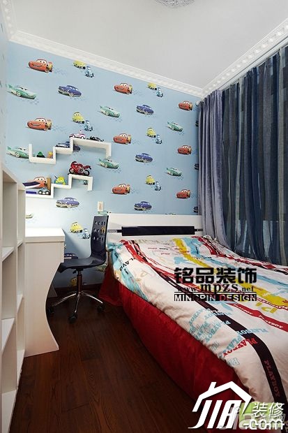 三居室装修,5-10万装修,新古典风格,儿童房,壁纸,可爱,窗帘,书桌