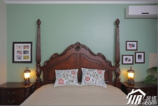 三米设计混搭风格别墅绿色富裕型卧室照片墙床图片