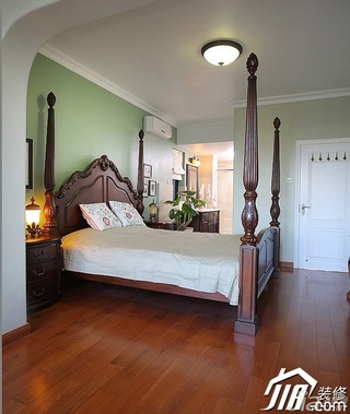 三米设计混搭风格别墅绿色富裕型卧室床效果图
