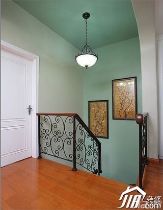 三米设计混搭风格别墅绿色富裕型楼梯装修图片