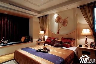 混搭风格二居室温馨原木色豪华型卧室飘窗窗帘图片