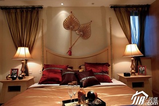 混搭风格二居室温馨原木色豪华型卧室床图片