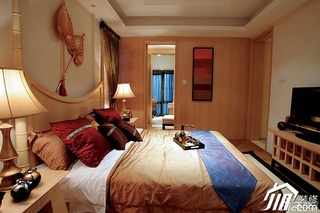 混搭风格二居室温馨原木色豪华型卧室卧室背景墙床效果图