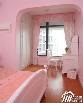 三米设计田园风格复式粉色富裕型卧室窗帘图片