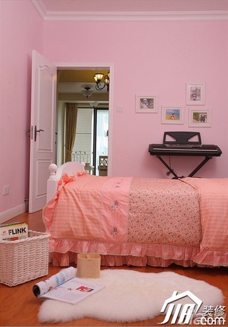 三米设计田园风格复式粉色富裕型卧室照片墙设计图纸