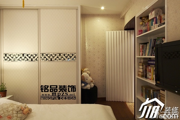 三居室装修,豪华型装修,简约风格,欧式风格,卧室,书架,衣柜