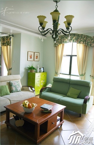 三米设计混搭风格公寓绿色经济型130平米客厅窗帘图片
