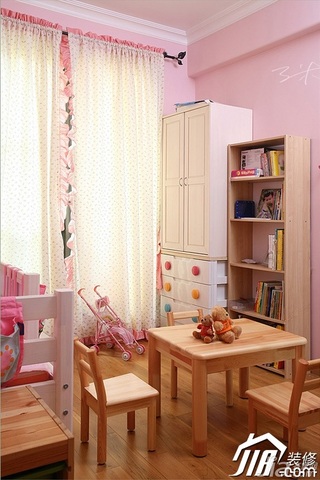 三米设计混搭风格公寓可爱粉色经济型130平米儿童房书桌效果图