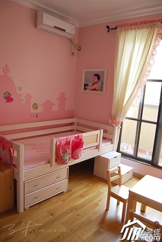 三米设计混搭风格公寓可爱粉色经济型130平米儿童房儿童床图片