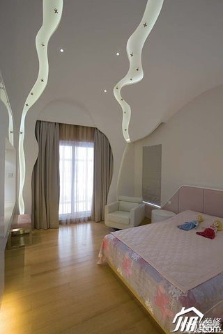 简约风格别墅奢华米色富裕型140平米以上卧室吊顶窗帘效果图