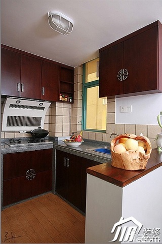 三米设计中式风格公寓经济型120平米厨房橱柜定制