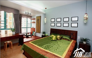 三米设计中式风格公寓经济型120平米卧室地台床图片