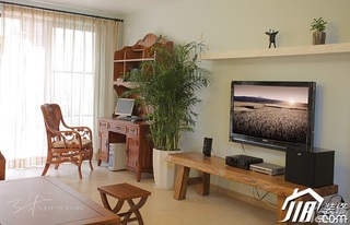三米设计混搭风格别墅富裕型客厅电视背景墙书桌效果图