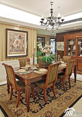 新古典风格二居室古典原木色豪华型140平米以上餐厅餐桌图片
