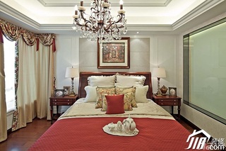 新古典风格二居室古典原木色豪华型140平米以上卧室卧室背景墙床效果图