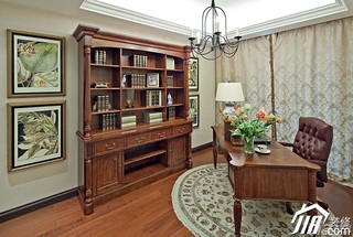 新古典风格二居室古典原木色豪华型140平米以上书房窗帘效果图
