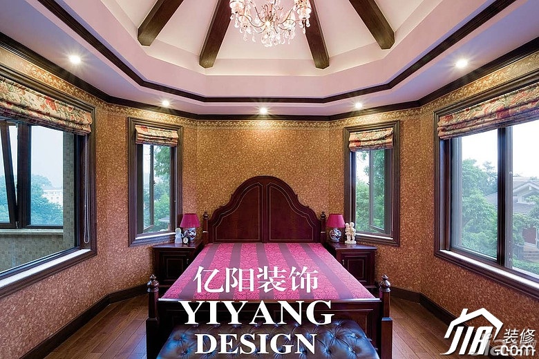 富裕型装修,140平米以上装修,别墅装修,地中海风格,卧室,床,床头柜,窗帘,灯具
