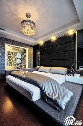 简约风格复式时尚黑色豪华型140平米以上卧室卧室背景墙床图片