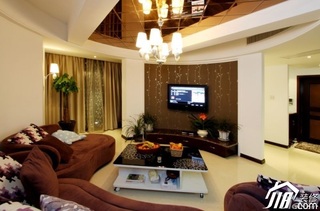 简约风格二居室温馨褐色富裕型客厅电视背景墙茶几图片
