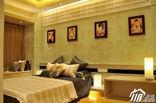简约风格二居室时尚冷色调富裕型卧室卧室背景墙床图片
