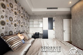 简约风格四房时尚冷色调豪华型140平米以上卧室床图片