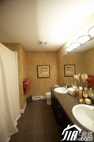 美式风格别墅时尚富裕型140平米以上卫生间壁纸效果图