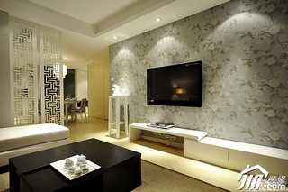 新中式风格二居室时尚富裕型客厅隔断窗帘图片