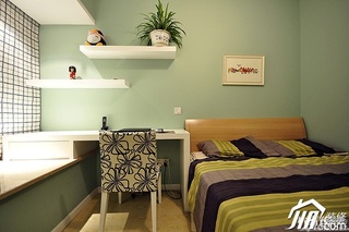 新中式风格二居室时尚绿色富裕型卧室飘窗床效果图