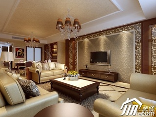 欧式风格三居室暖色调豪华型客厅电视柜图片