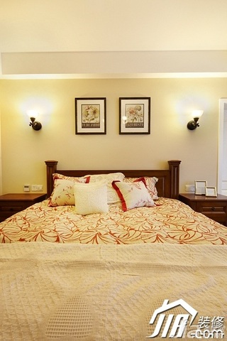 美式风格四房温馨富裕型140平米以上卧室卧室背景墙床效果图