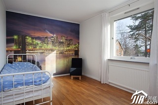 欧式风格公寓小清新白色富裕型卧室卧室背景墙床图片
