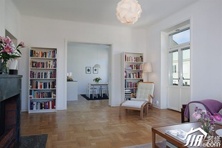 欧式风格别墅小清新白色富裕型140平米以上客厅书架效果图