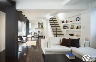 日式风格别墅时尚白色富裕型140平米以上客厅楼梯沙发图片