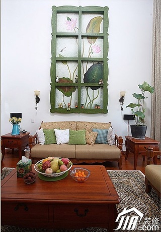 三米设计田园风格别墅富裕型客厅沙发背景墙沙发图片