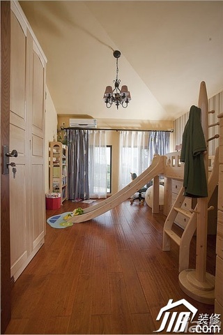 三米设计田园风格别墅富裕型儿童房儿童床效果图