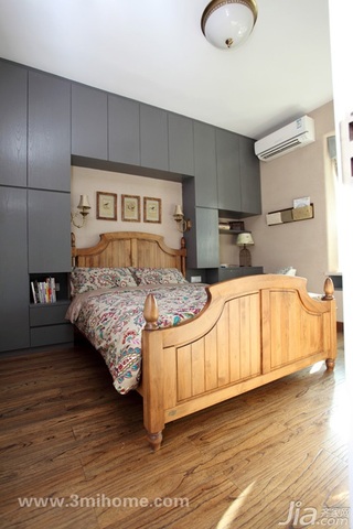 三米设计混搭风格公寓经济型130平米卧室卧室背景墙床图片
