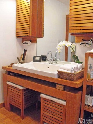 美式乡村风格公寓简洁暖色调富裕型卫生间浴室柜效果图