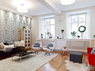 北欧风格公寓经济型80平米客厅飘窗壁纸效果图