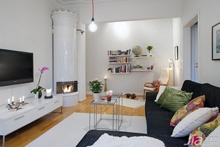 北欧风格小户型经济型50平米客厅书架图片
