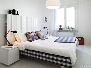 公寓小清新白色富裕型卧室卧室背景墙床图片
