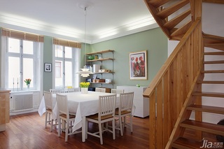 宜家风格复式小清新绿色经济型餐厅楼梯餐桌图片