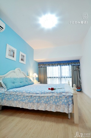 田园风格二居室蓝色经济型90平米卧室卧室背景墙床图片