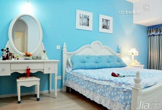 田园风格二居室蓝色经济型90平米卧室卧室背景墙床图片