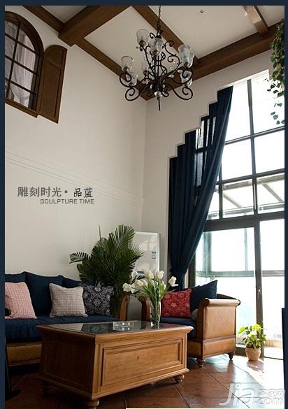 复式装修,富裕型装修,混搭风格,客厅,民族风,沙发,茶几,窗帘,灯具,沙发背景墙