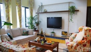 简欧风格复式简洁富裕型客厅电视背景墙沙发效果图