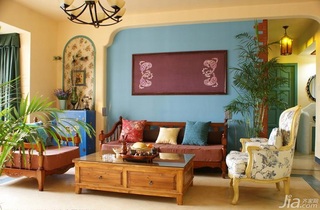 地中海风格三居室民族风富裕型客厅沙发背景墙沙发效果图